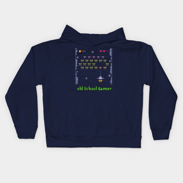 Retro Arcade Space Ship Video Game Kids Hoodie by AlondraHanley